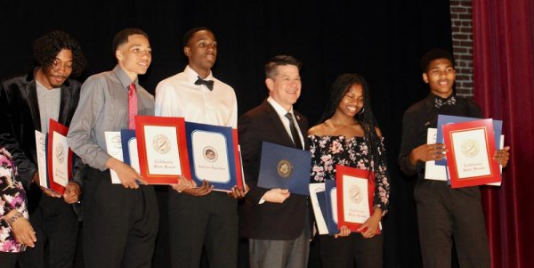 Congressman TJ Cox with local scholarship winners at Annual Black History Celebration and Awards Dinner Feb. 29 in Hanford.